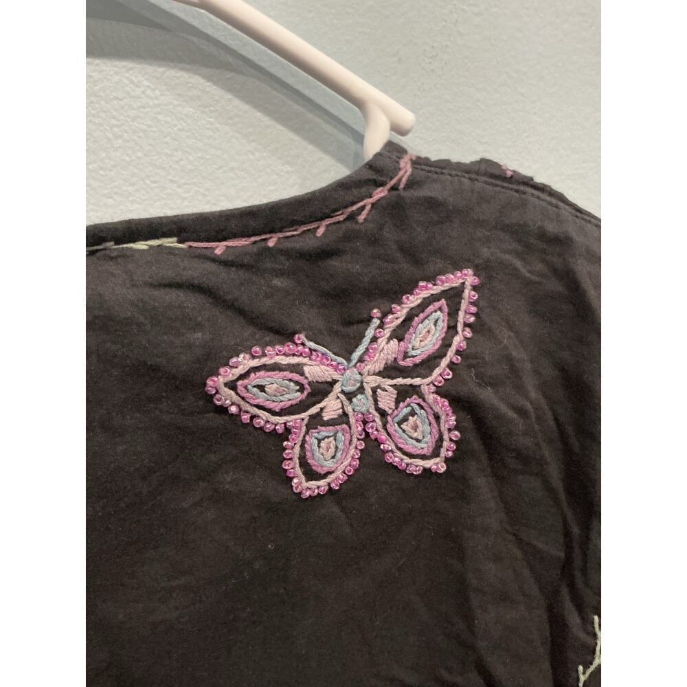 Vintage Blue Sky Womens Y2K Fairy Top Size Small Black Purple Embroidered Hippie - Picture 9 of 11